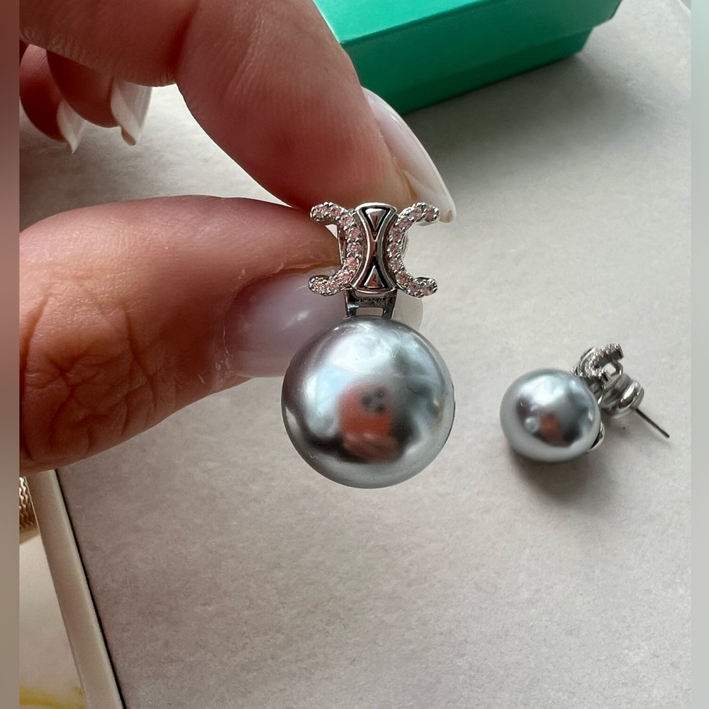 Gray Pearl Drop Earrings